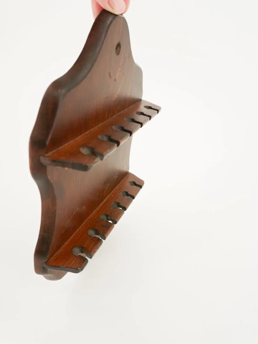 Vintage Collector Spoon Display Rack, Holder, Dark Wood Wall Mount, 10x7 Inch